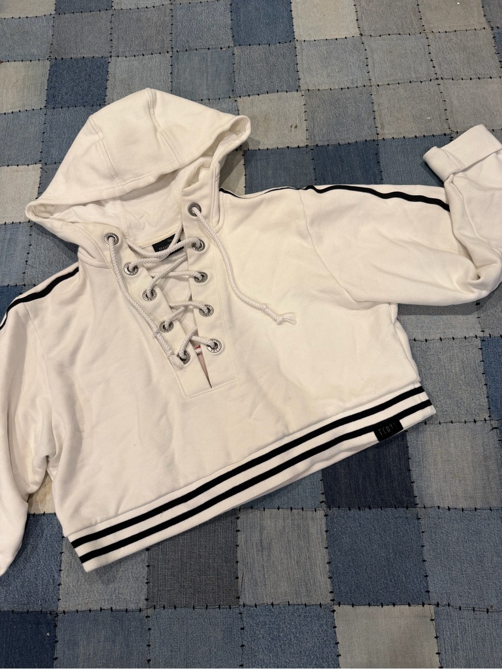 Puma Fenty White Lace-Up Hoodie with Black Logo Patch